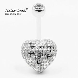 925 Silver Heart Belly Buttton Ring CZ Navel Piercings for Women