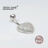925 Silver Heart Belly Buttton Ring CZ Navel Piercings for Women