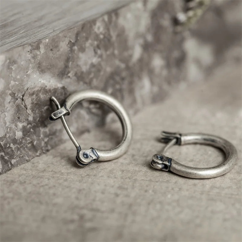 925 Silver Hoop Earrings Vintage Style Half Circle Women's Ear Piercing Jewelry