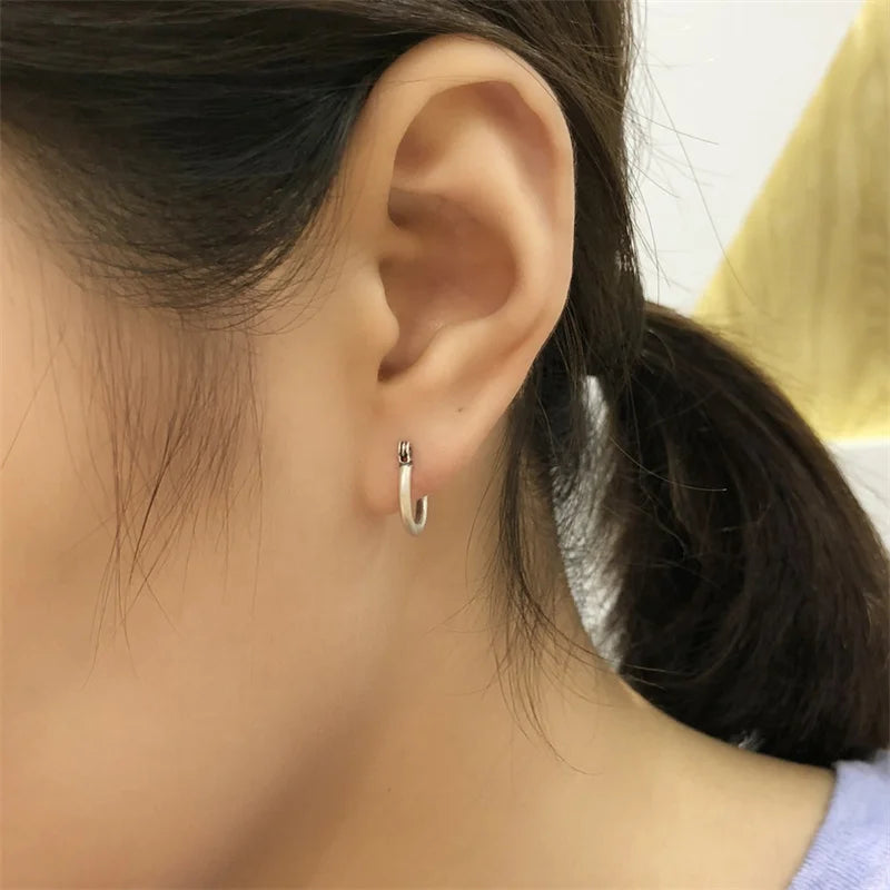 925 Silver Hoop Earrings Vintage Style Half Circle Women's Ear Piercing Jewelry