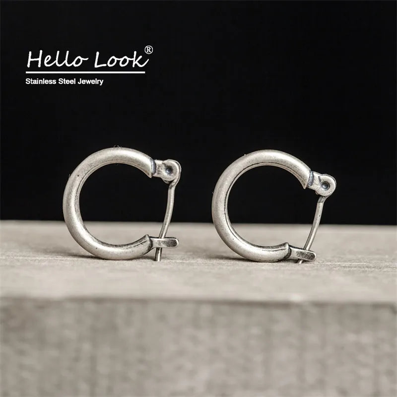925 Silver Hoop Earrings Vintage Style Half Circle Women's Ear Piercing Jewelry