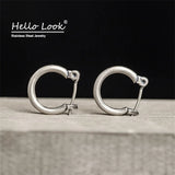 925 Silver Hoop Earrings Vintage Style Half Circle Women's Ear Piercing Jewelry