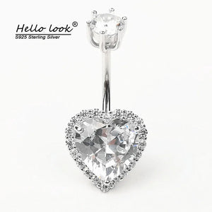 925 Silver Love Shape Belly Button Ring Zircon Nail Body Piercing Jewelry