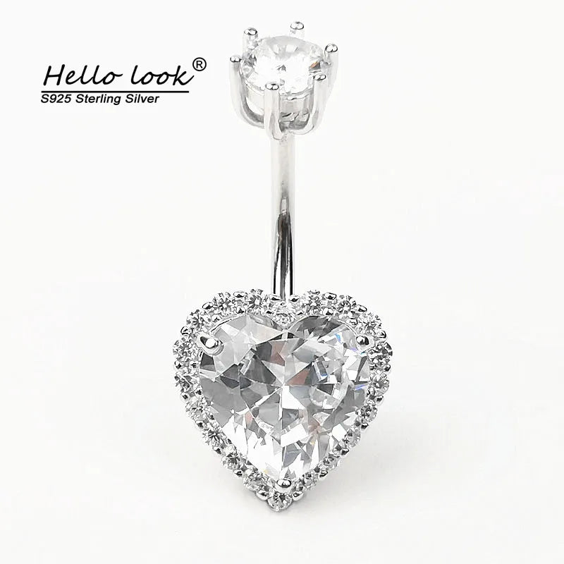 925 Silver Love Shape Belly Button Ring Zircon Nail Body Piercing Jewelry