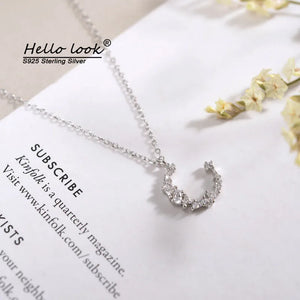 925 Sterling Silver Moon Diamond Necklace Clavicle Chain