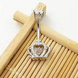 925 Silver Crown Belly Button Ring Crystal Zircon Navel Piercing