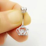 925 Silver Crown Belly Button Ring Crystal Zircon Navel Piercing