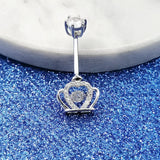 925 Silver Crown Belly Button Ring Crystal Zircon Navel Piercing