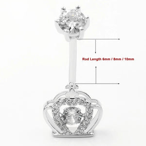 925 Silver Crown Belly Button Ring Crystal Zircon Navel Piercing