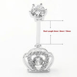 925 Silver Crown Belly Button Ring Crystal Zircon Navel Piercing