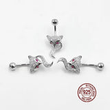 925 Silver Fox Belly Button Ring Zircon Body Piercing Jewelry