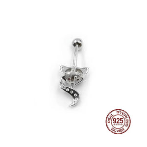 925 Silver Fox Belly Button Ring Zircon Body Piercing Jewelry