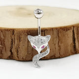 925 Silver Fox Belly Button Ring Zircon Body Piercing Jewelry