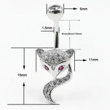 925 Silver Fox Belly Button Ring Zircon Body Piercing Jewelry
