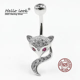 925 Silver Fox Belly Button Ring Zircon Body Piercing Jewelry