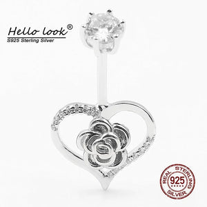 925 Silver Rose Belly Button Rings Wedding Body Jewelry