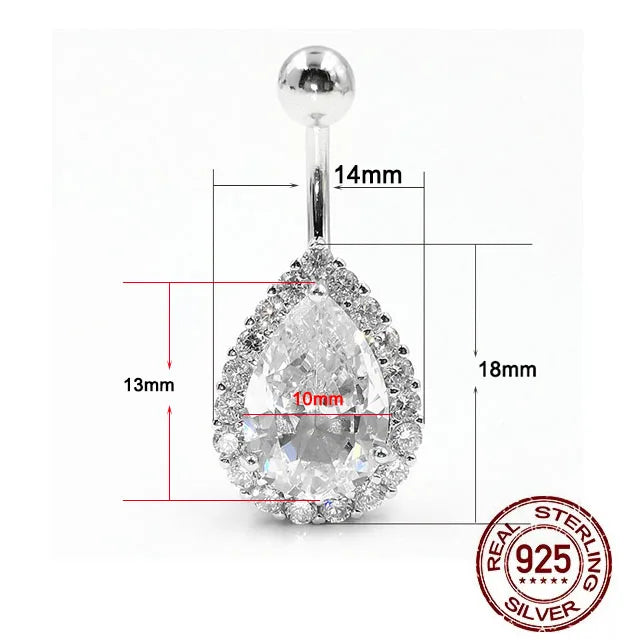 925 Silver Navel Piercing Zircon Belly Button Ring Sexy Hypoallergenic Jewelry