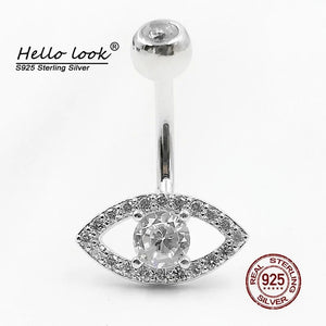 925 Silver Navel Piercing Zircon Eye Belly Button Ring Crystal Body Jewelry