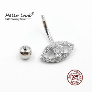 925 Silver Navel Piercing Zircon Eye Belly Button Ring Crystal Body Jewelry