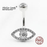 925 Silver Navel Piercing Zircon Eye Belly Button Ring Crystal Body Jewelry