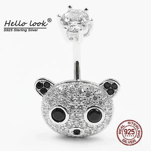 925 Silver Navel Piercing Zircon Belly Button Ring Panda Belly Rings