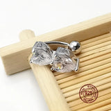925 Silver Navel Ring Double CZ Belly Button Piercing