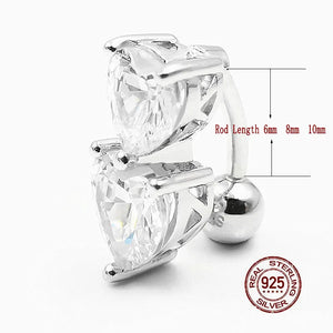 925 Silver Navel Ring Double CZ Belly Button Piercing