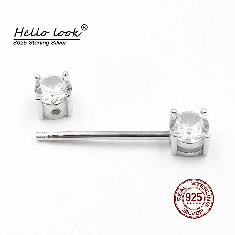 925 Silver Nipple Ring Zircon Tongue Lip Piercing Ear Bone Rings