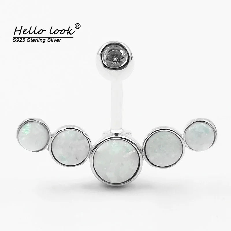 925 Silver Opal Belly Button Ring for Women, Navel Piercing Beach Belly Rings
