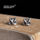 925 Silver Owl Stud Earrings Punk Animal Unisex Ear Piercing