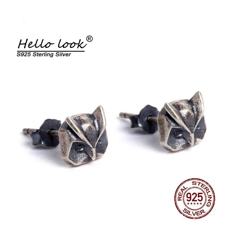 925 Silver Owl Stud Earrings Punk Animal Unisex Ear Piercing