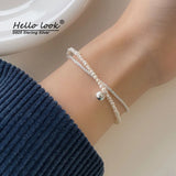 925 Sterling Silver Pearl Bracelet Double Silver Jewelry Bracelet for Women