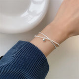 925 Sterling Silver Pearl Bracelet Double Silver Jewelry Bracelet for Women