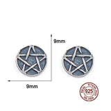 925 Silver Pentagram Carved Stud Earring Vintage Round Ear Pin