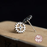 925 Silver Punk Gear Stud Earrings Gothic Piercing Jewelry