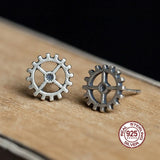 925 Silver Punk Gear Stud Earrings Gothic Piercing Jewelry