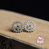 925 Silver Punk Gear Stud Earrings Gothic Piercing Jewelry