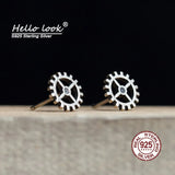 925 Silver Punk Gear Stud Earrings Gothic Piercing Jewelry