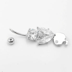 925 Silver Rabbit Belly Button Ring Zircon Body Piercing Jewelry