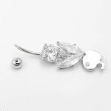 925 Silver Rabbit Belly Button Ring Zircon Body Piercing Jewelry
