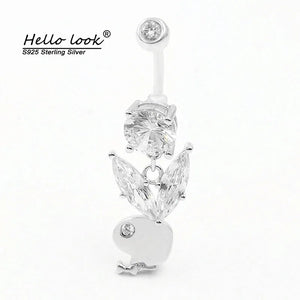 925 Silver Rabbit Belly Button Ring Zircon Body Piercing Jewelry