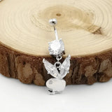 925 Silver Rabbit Belly Button Ring Zircon Body Piercing Jewelry