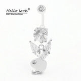 925 Silver Rabbit Belly Button Ring Zircon Body Piercing Jewelry