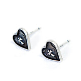 925 Silver Sacred Heart Cross Stud Earrings Vintage Jewelry