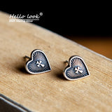 925 Silver Sacred Heart Cross Stud Earrings Vintage Jewelry