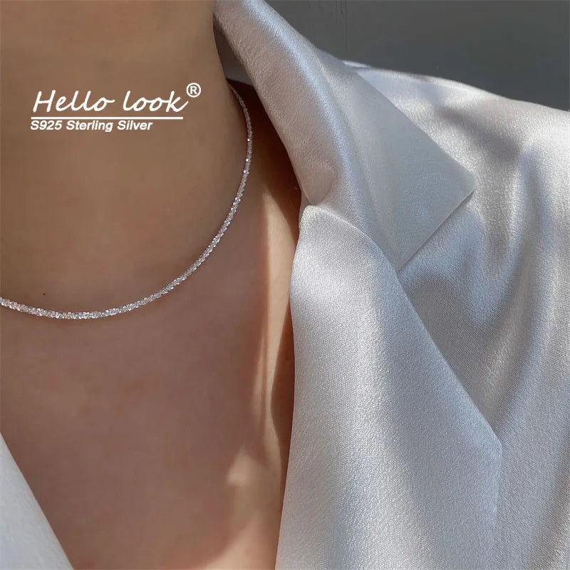 925 Sterling Silver Frosted Necklace Clavicle Chain Party Jewelry