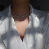925 Sterling Silver Frosted Necklace Clavicle Chain Party Jewelry