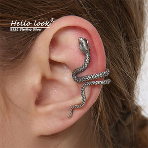 925 Silver Snake Earcuff Gothic Clip Earrings