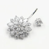 925 Sterling Silver Sun Flower Belly Button Ring Zircon Body Piercing