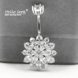 925 Sterling Silver Sun Flower Belly Button Ring Zircon Body Piercing